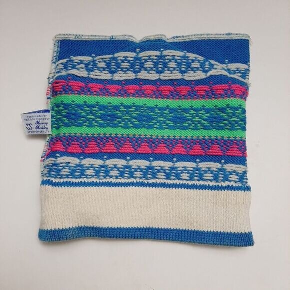 Retro 80's MURRAY MERKLEY 100% Wool Intarsia Geo Pattern Knit Beanie Hat Pom-Pom - Picture 12 of 16